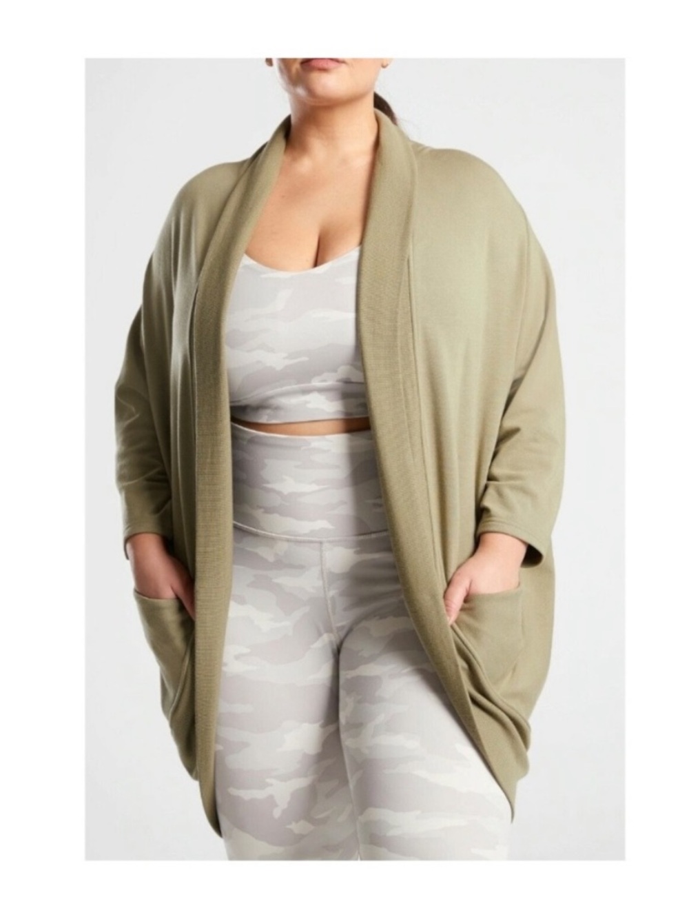 3X Athleta Ethereal Cocoon Wrap Open Cardigan Green
